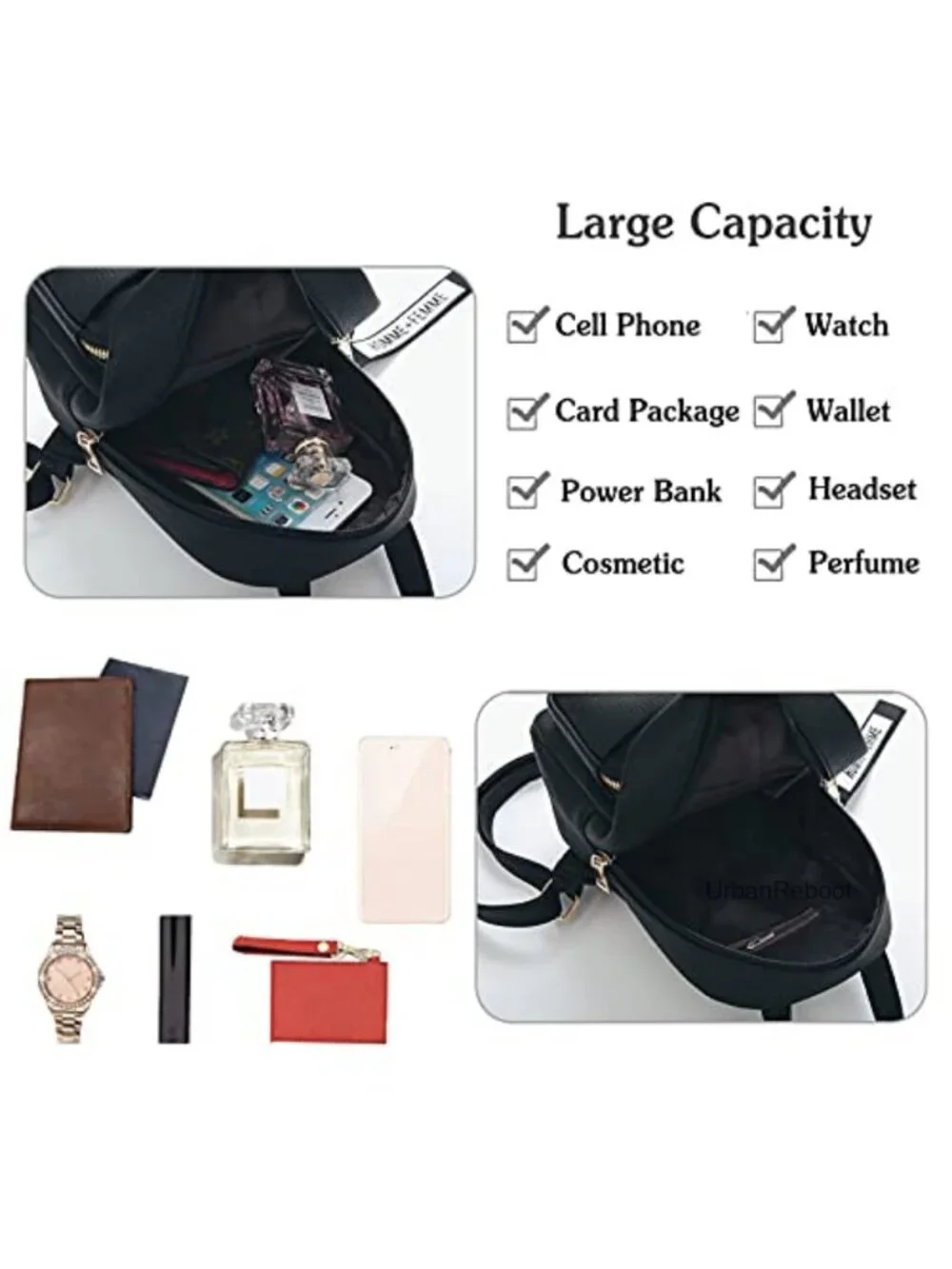 Mini Backpack PU Leather Daypack Small Rucksack with Pompom for Travel